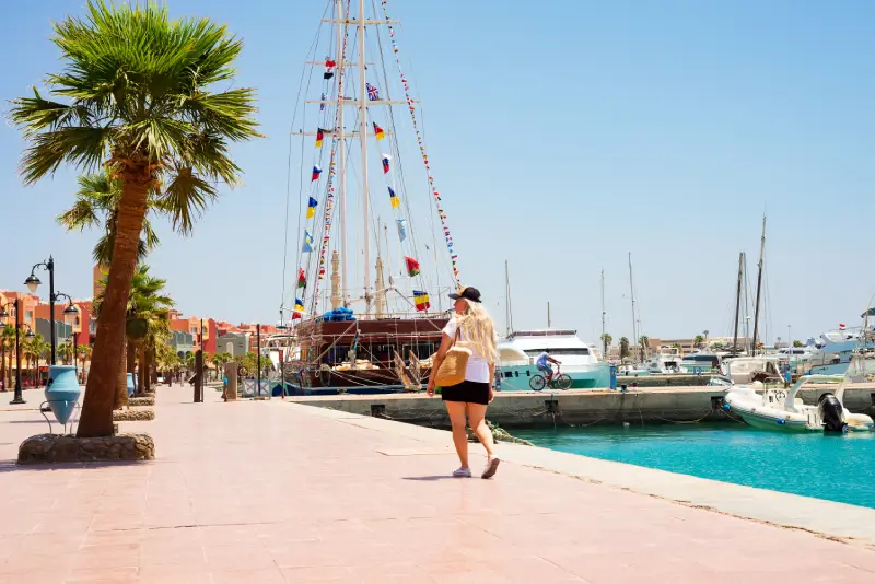 Boats and palm trees at Hurghada Marina