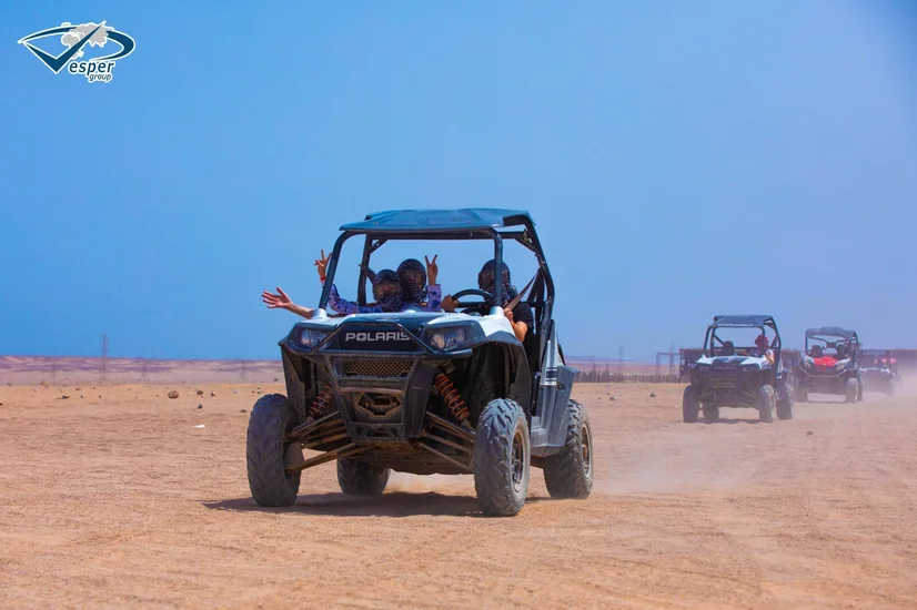 Dune buggy driving through the desert near Hurghada