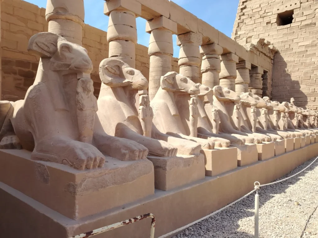Ancient statues and columns at Karnak Temple in Luxor