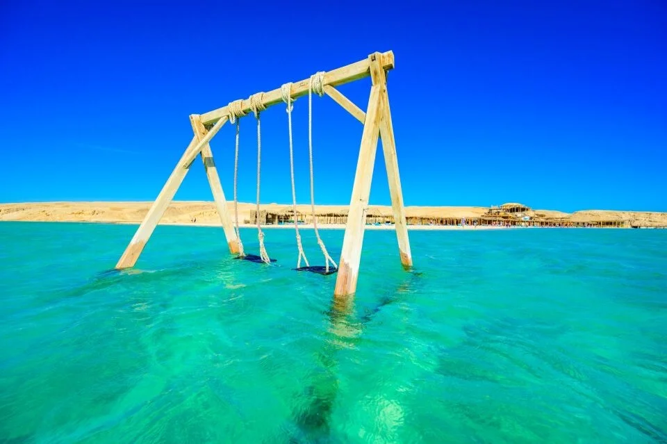 Beach swing at Orange Bay Island during the Orange Bay Plus Hurghada trip