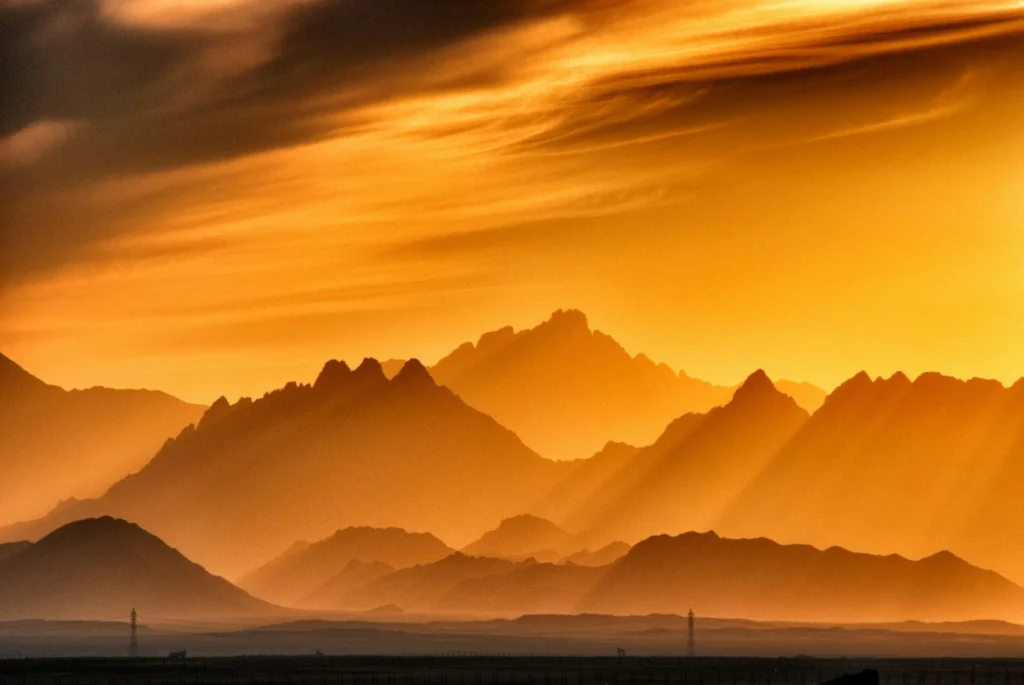 Sunset over the desert mountains during a Jeep safari in Hurghada