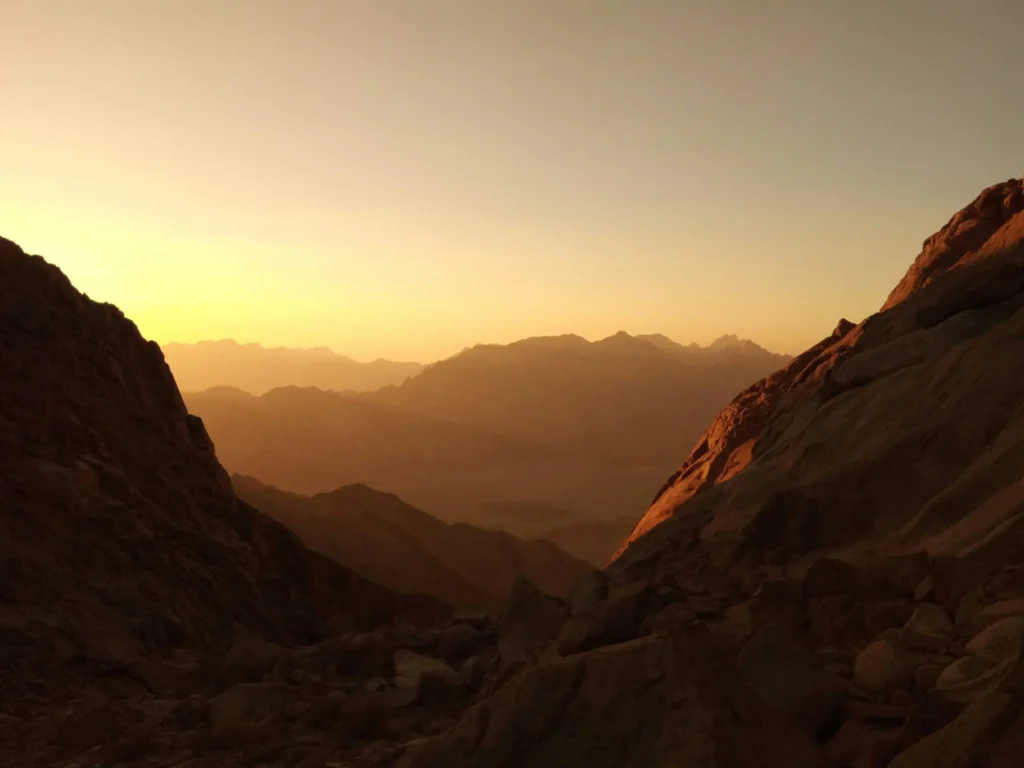 Sunrise over the desert mountains during a Jeep safari in Hurghada