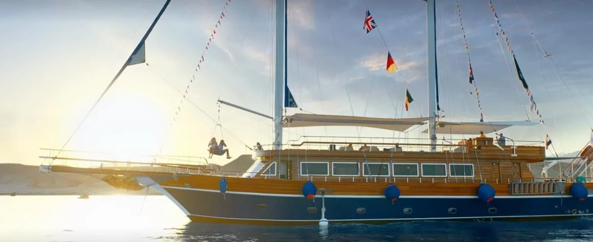 Pirate Boat Hurghada sailing on the Red Sea at sunset