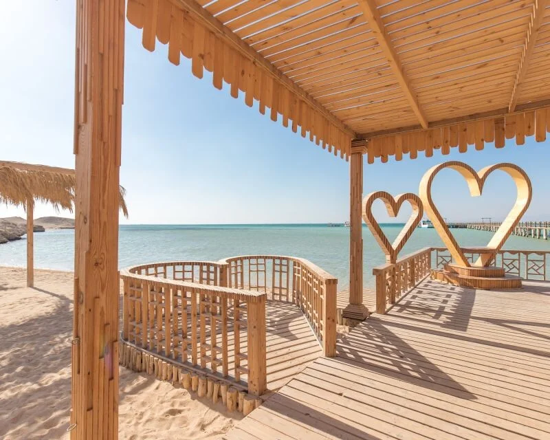 Beach pavilion overlooking the turquoise Red Sea in Hurghada